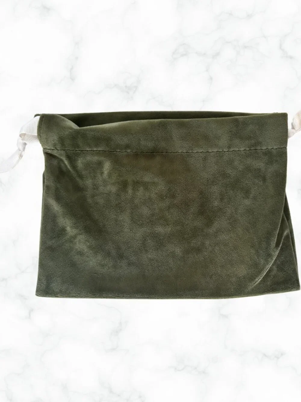 NWOT | VICTORIA BECKHAM Olive Velvet Drawstring Bag Clutch with Cream Straps